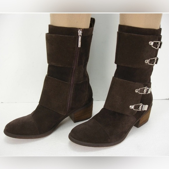 Donald Pliner Dorria Boots Mid-Calf Brown Suede Womens 9.5 Silver Buckles - Picture 10 of 10